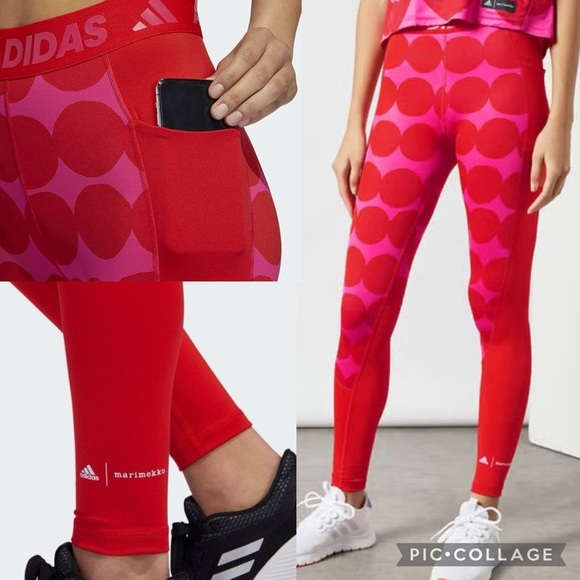 NWT Adidas x Marimekko Tech fit Prime Long Tights Red Geometric Print Size S - Picture 2 of 15
